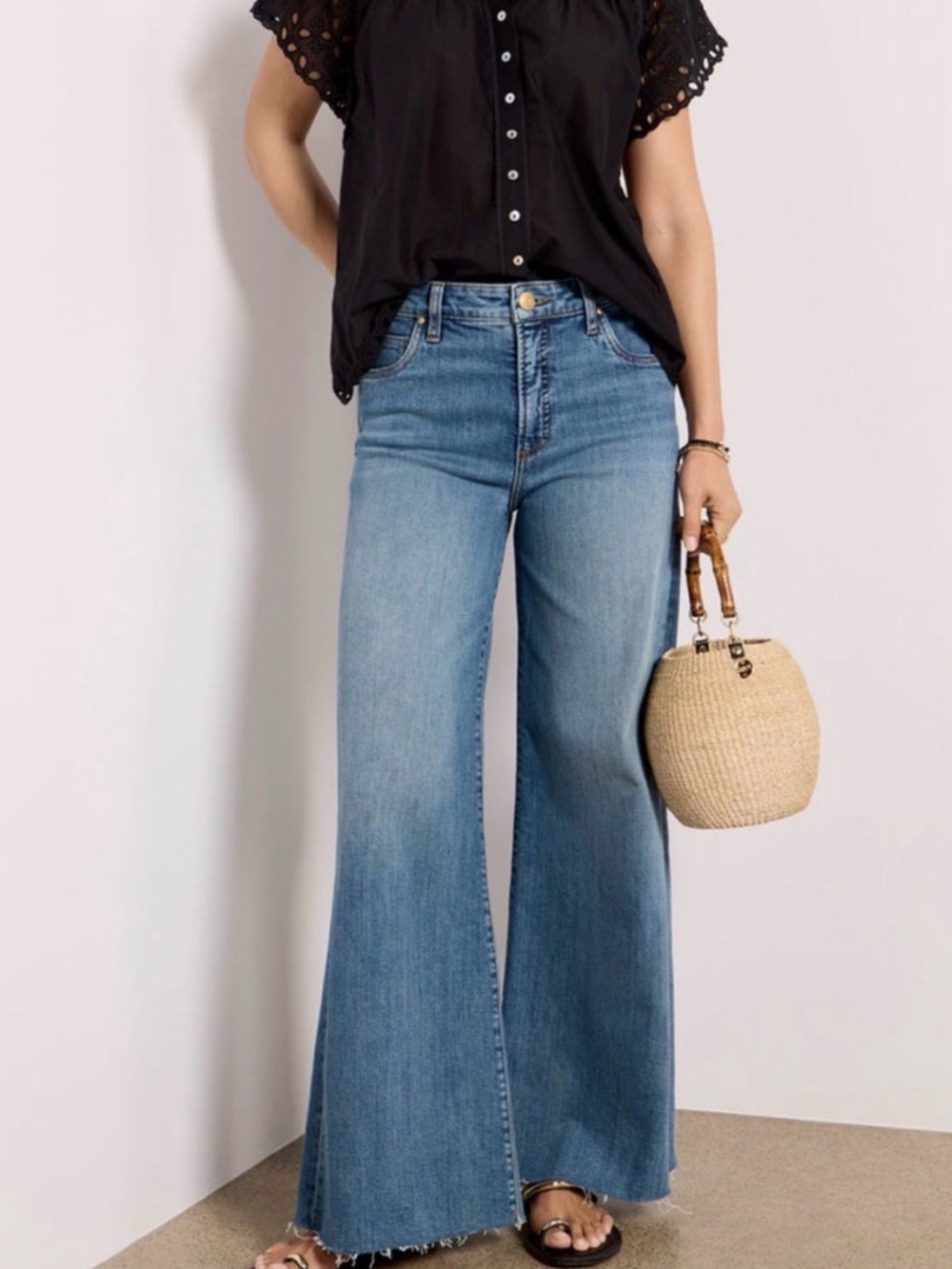 Kut from the Kloth Ryan Fab Ab Super Wide Leg Blue Jeans Size 12